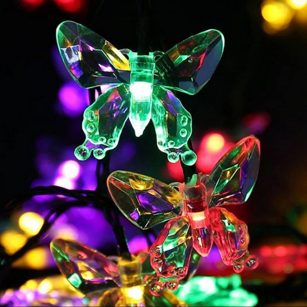 BEYCED Butterfly Solar String Lights Outdoor 20.8 Feet 30 Led Multicolor Waterproof Solar Powered Fairy Lights 8 Modes Decorative Lights for Patio Garden Yard Fence Wedding Christmas Party(Multicolor)