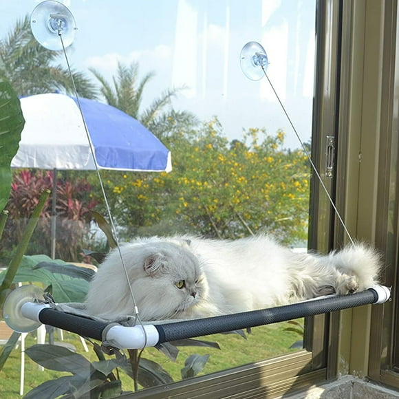 BEYCED Cat Hammocks for Window - Seat Suction Cups Space Saving Cat Bed,Pet Resting Seat Safety Cat Window Perch for Large Cats,Providing All Around 360 Sunbath for Indoor,Black