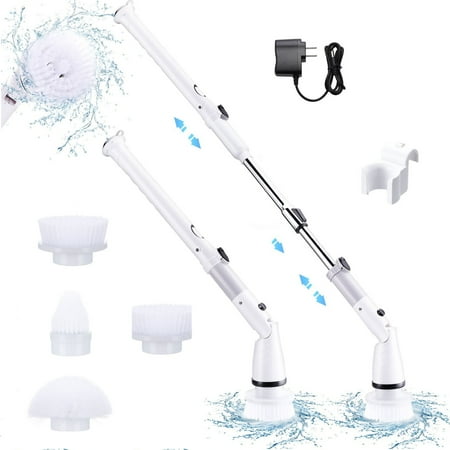 BEYCED Electric Spin Scrubber,Cordless Cleaning Brush with Adjustable Extension Arm 4 Replaceable Cleaning Heads,Power Shower Scrubber for Bathroom,Tub,Tile,Floor