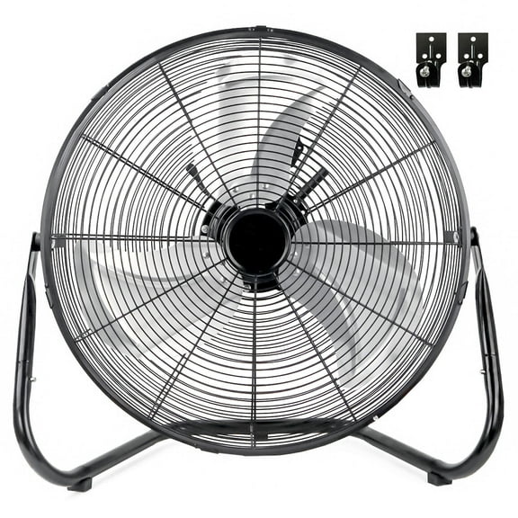 20 Inch High Velocity Industrial Floor Fan, 3-Speed Heavy Duty Metal Cradle Floor Fans with 360 Tilt for Warehouse, Workshop, Garage, Factory and Basement, Black
