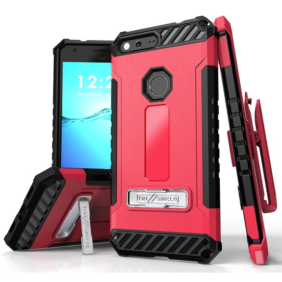 HOT PINK BEYOND CELL TRI-SHIELD RUGGED CASE COVER with KICKSTAND + BELT CLIP HOLSTER + LANYARD STRAP + CREDIT CARD POCKET FOR GOOGLE PIXEL XL 5.5"