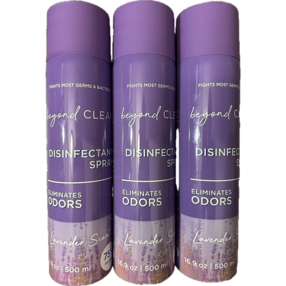 BEYOND CLEAN DISINFECTANT SPRAY LAVENDER SCENT 75% ALCOHOL ELMINATES ODOR 3 BOTTLES 500ml
