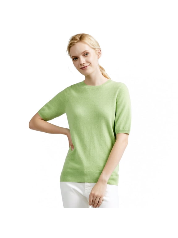Women's 100% Pure Cashmere T Shirt Crew Neck Short Sleeve