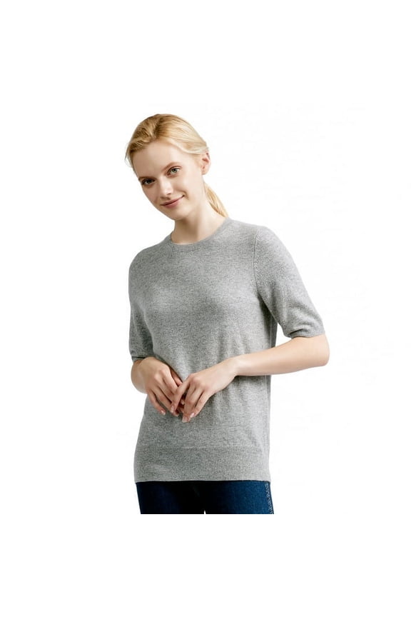 Women's 100% Pure Cashmere T Shirt Crew Neck Short Sleeve