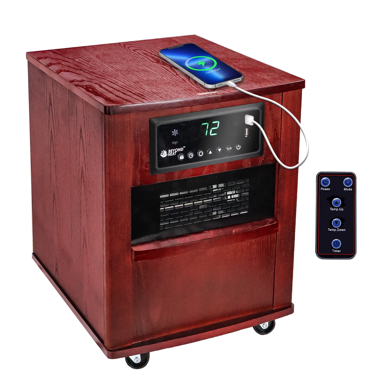 BEYOND HEAT 6 Infrared Quartz Wood Heater, Portable Space Heater with Remote Control and