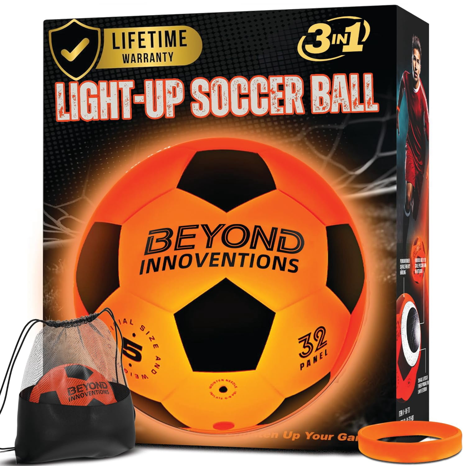 BEYOND INNOVENTIONS Soccer Ball Light Up Glow in the Dark for Boys & Girls 8-15+ Year Old, Size 5