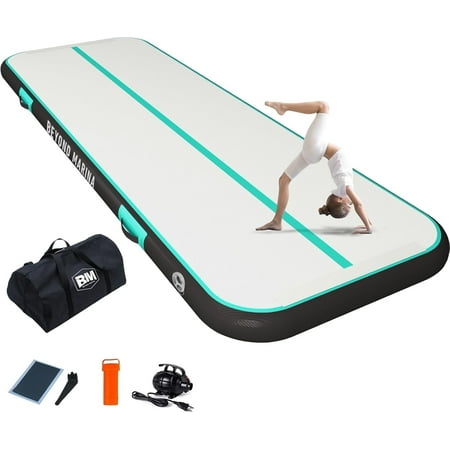 BEYOND MARINA Air Gymnastics Tumble Track Inflatable Tumbling Air Mat for Home Yoga Black-Mint 10ft