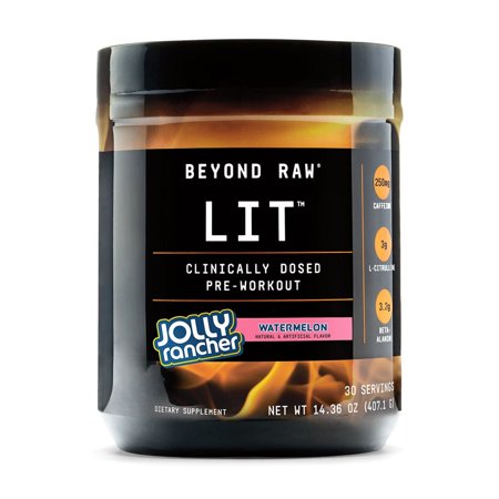 Beyond Raw LIT | Clinically Dosed Pre-Workout Powder | Contains Caffeine, L-Citrulline, Beta-Alanine, and Nitric Oxide | Jolly Rancher Watermelon | 30 Servings