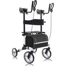 BEYOUR WALKER Upright Walker, Newest Design, Stand Up Rollator Walker Tall Rolling Mobility Walking Aid with 10” Front Wheels, Seat and Armrest for Seniors and Adults, White