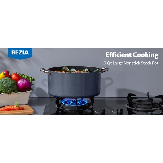 BEZIA Stock Pot with Lid, 10 Qt Large Non Stick Cooking Pot, All Stove Compatible