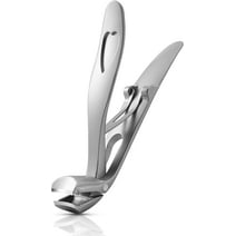 BEZOX Angled Head Nail Clippers for Seniors - Ergonomic Toenail Clipper for Thick Nails, Nail Cutters with Catcher - Silver