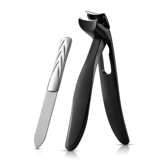 BEZOX Ergonomic Angled Head Precision Toenail Clipper for Senior Thick Nails - Large Finger Nail Clippers Adult with Metal Nail File - Black