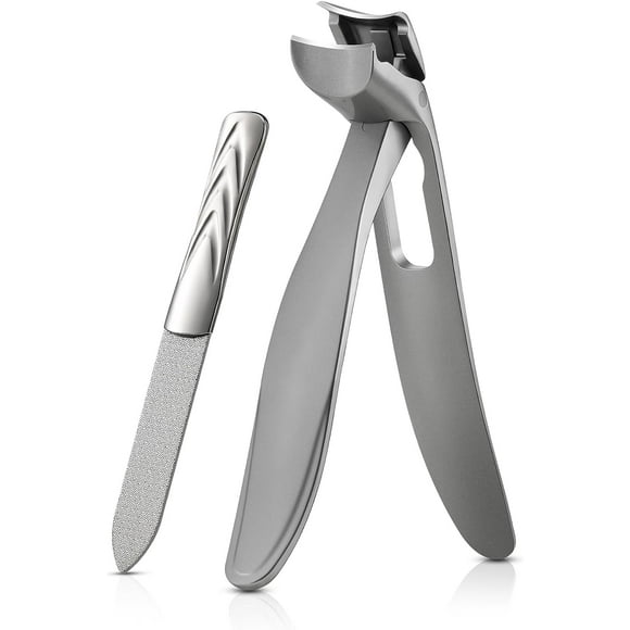 BEZOX Ergonomic Angled Head Precision Toenail Clipper for Senior Thick Nails - Large Finger Nail Clippers Adult with Metal Nail File - Silver
