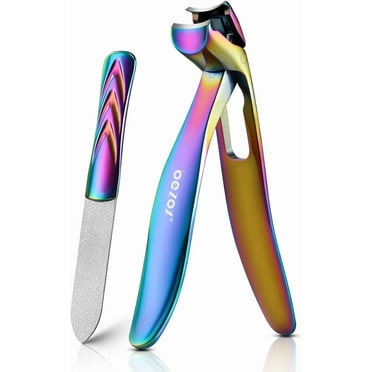 BEZOX Ergonomic Angled Head Precision Toenail Clipper for Senior Thick Nails - Large Finger Nail Clippers Adult with Metal Nail File - Titanium