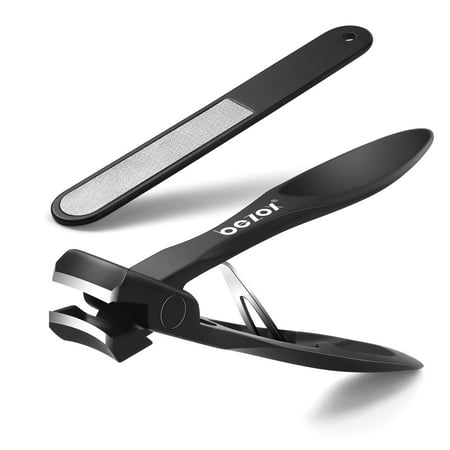 BEZOX Nail Clippers with Metal Nail File - Toenail Clipper for Thick Nails, Finger Nails Clipper for Adult, Wide Open Jaw Nail Cutters Trimmers - Black