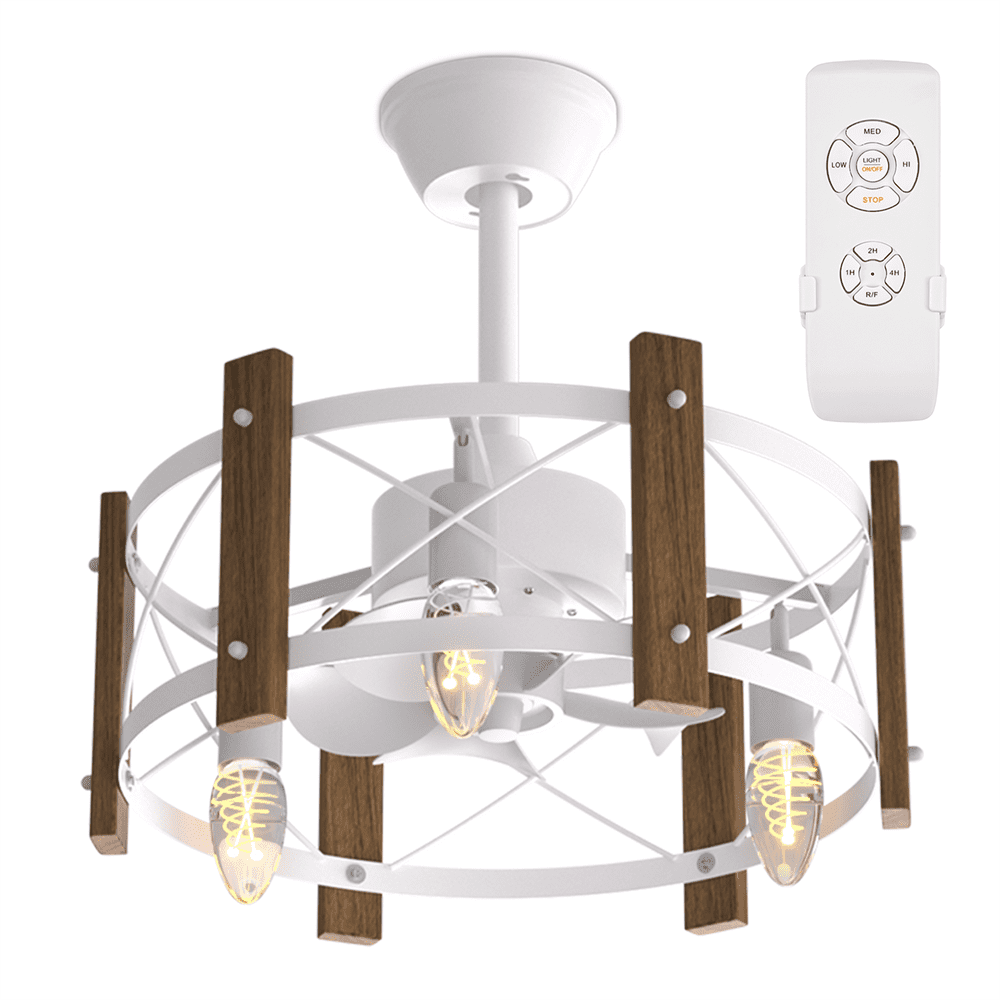 White and Brown Rustic Low Profile Ceiling Fan with LED Light