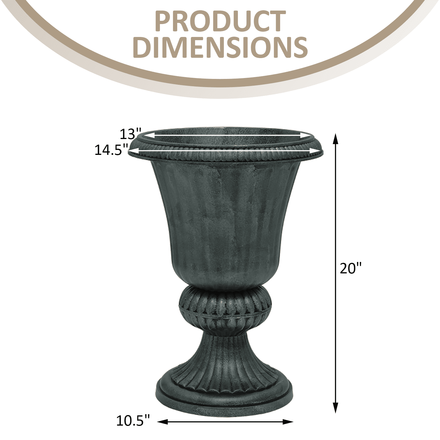 BEZT 20''Urn Plastic Flower Pot Roman Planter Vase For Patio Deck