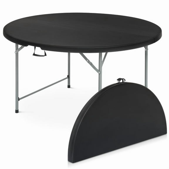 BEZT 53" (4.4 Foot) Round Folding Table Plastic Bi-Folding Commercial Dining Event Table for Indoor Outdoor Camping Picnic Party, Black