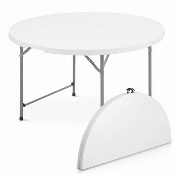 BEZT 53" (4.4 Foot)Round Folding Table with Handle, Commercial Event Wedding Party Desk, for 6 to 8 Seat, White Top/Grey Leg