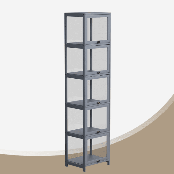 BEZT 68" 5 Tiers Display Cabinet W/Acrylic Door Curio Storage For Collectibles,Gray