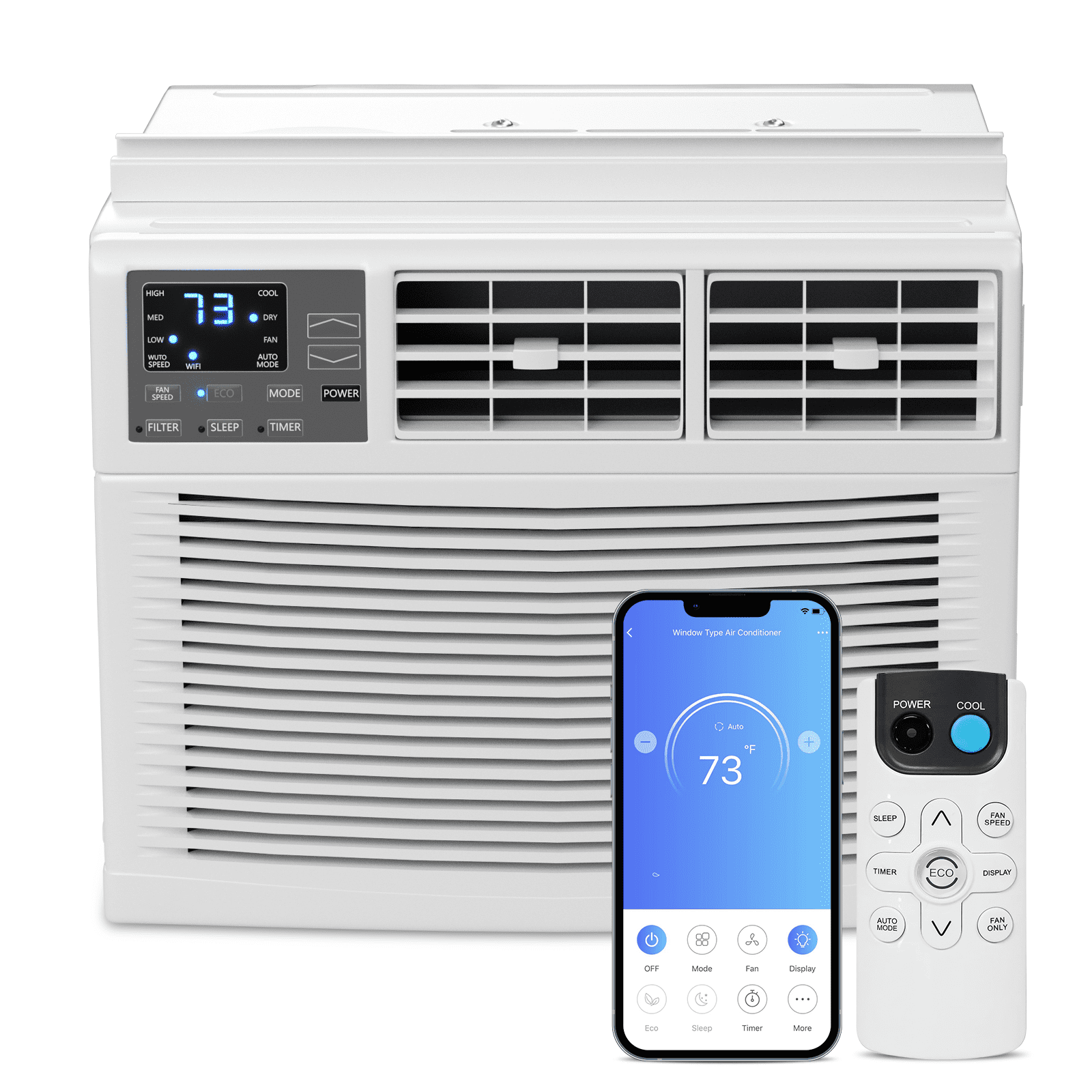 BEZT 8,000 BTU 115V Window Air Conditioner,Window AC Unit w/Remote&APP Control,4 Mode Fan Speeds,Auto Restart,White