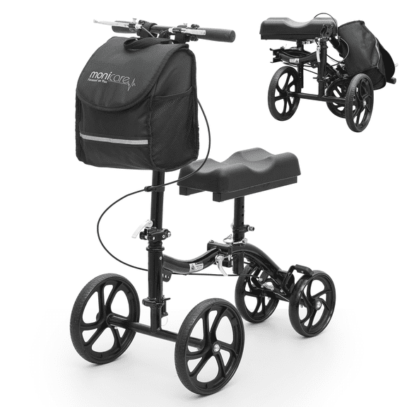 BEZT Black Dual Braking System Scooter w/Pouch Crutch Folding Steerable Knee Walker