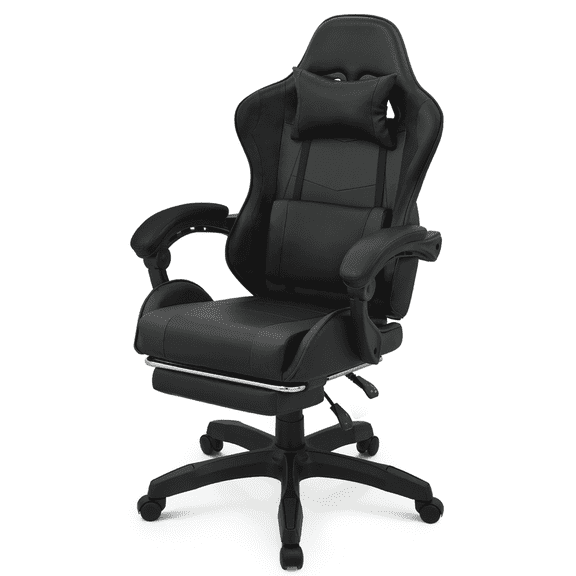 BEZT Computer Gaming Chair with Footrest and Lumbar Support, Adjustable Hight Ergonomic Racing Chair for Adult Office or Gaming, Carbon Fiber Leather High Back Video Game Chair, Black