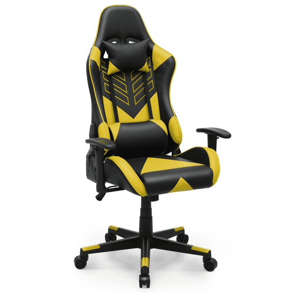 BEZT Ergonomic Racing Style Gaming Chair, Adjustable-Height Reclining High Back Computer Chair with Headrest and Lumbar Support, Adult Teen PU Leather E-Sports Chair for Office or Gaming, Yellow