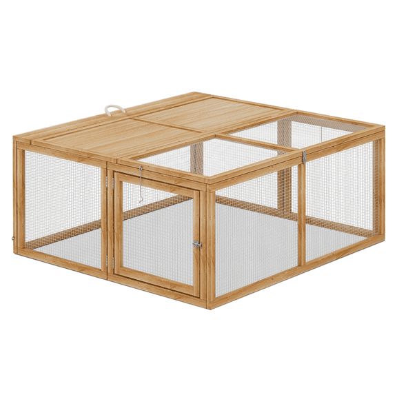 Bezt Foldable Outdoor Rabbit Hutch, Large Wood Pet Cage for Small Animals, 45.5 x 42.5 x 20 Inch, Natural