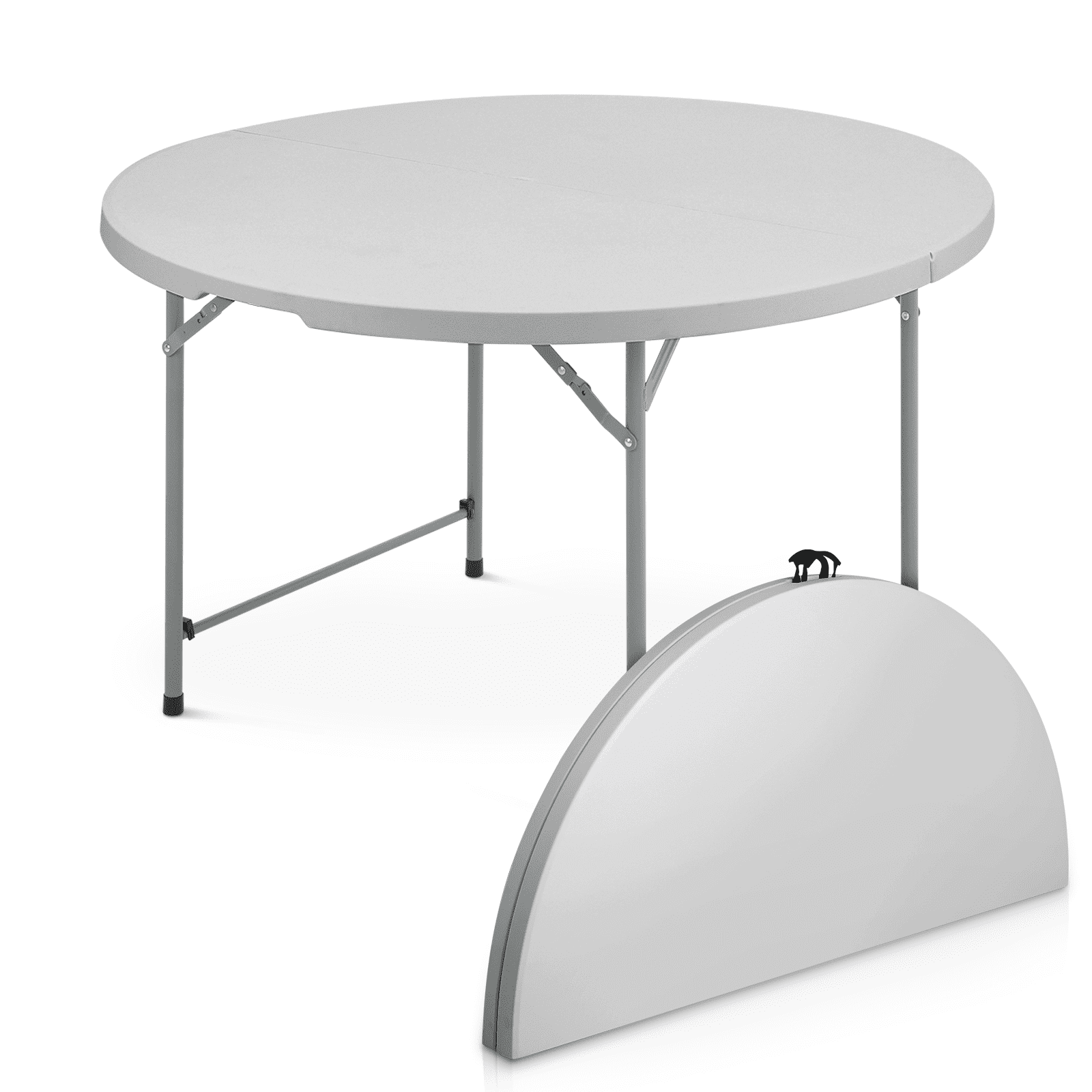 Gray 48" Round Foldable Plastic Dining Table with Steel Frame