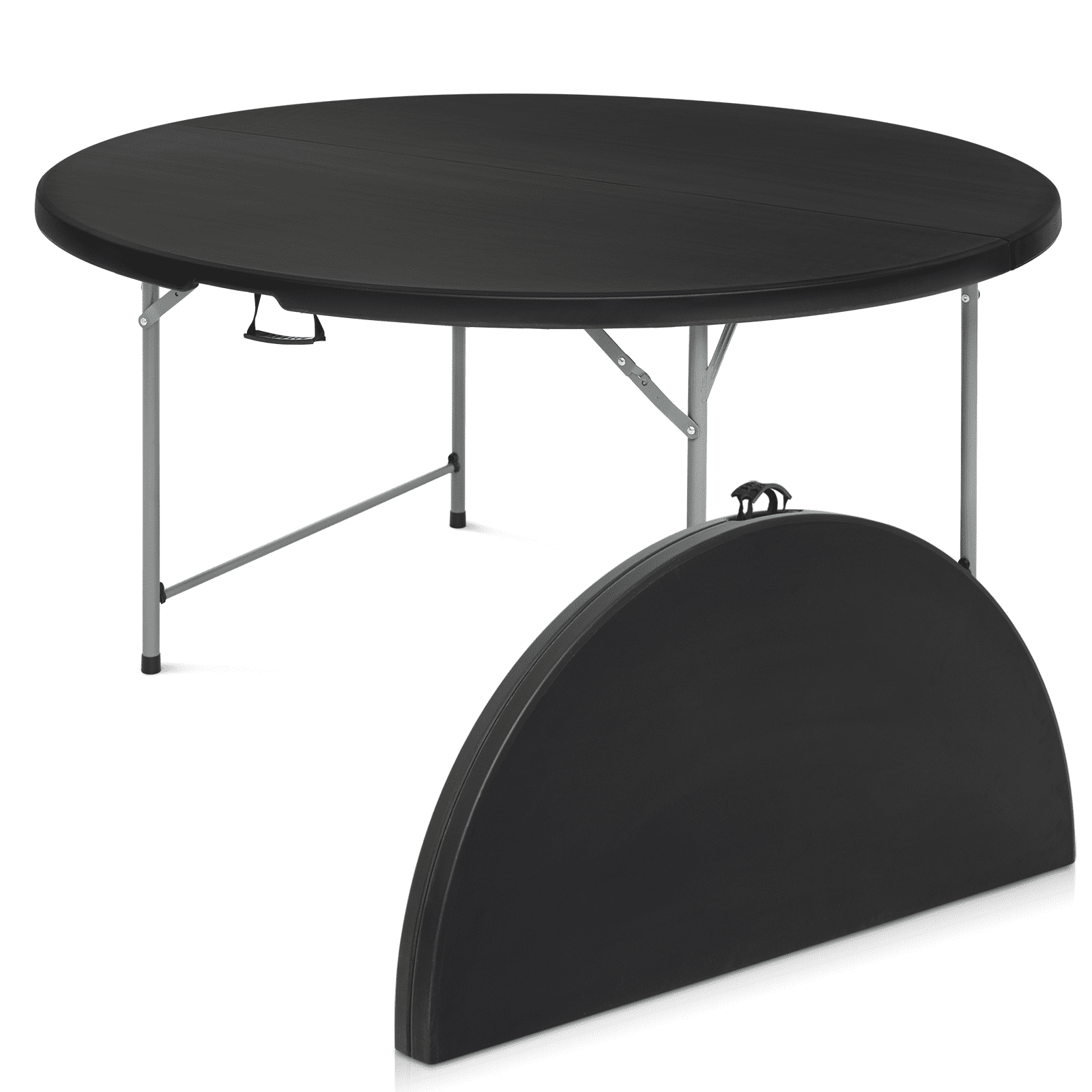 Black 65" Round Collapsible Plastic Dining Table with Steel Legs