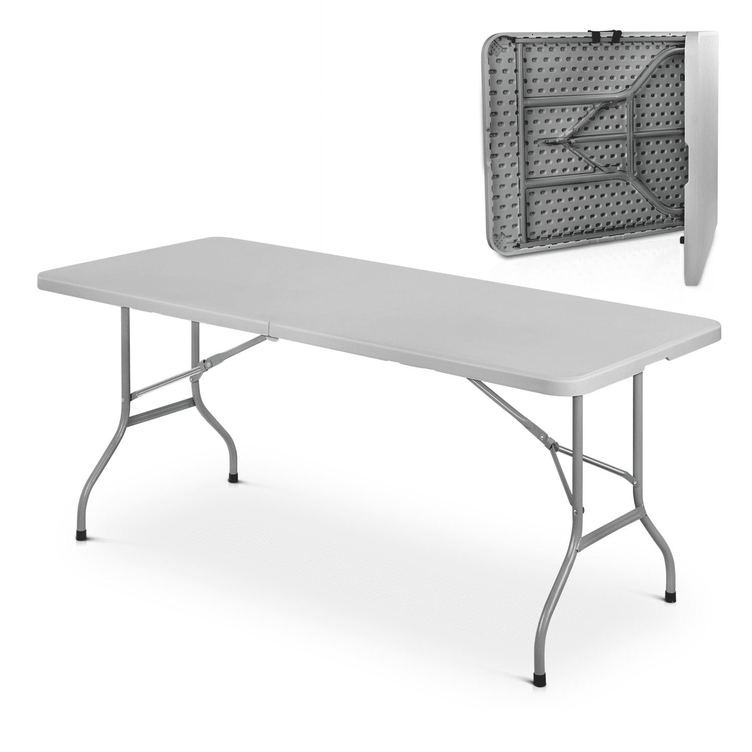 Gray Plastic Folding Table with Steel Frame for Indoor/Outdoor Use
