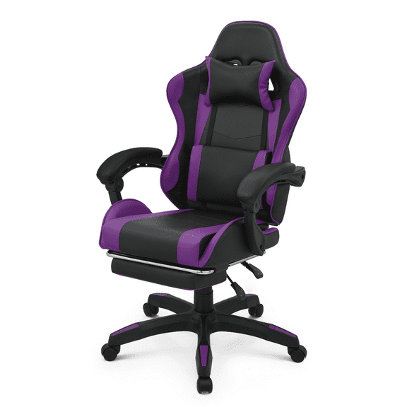 BEZT Gaming Chair Ergonomic Swivel PC & Racing Game Chair, Ergonomic High Back Computer Seat with Footrest and Lumbar Support for Adult, Purple