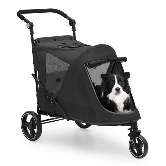 Bezt Foldable Three-Wheel Doggie Carriage with Mesh, Portable Pet Wagon for Large Dogs and Cats, Black