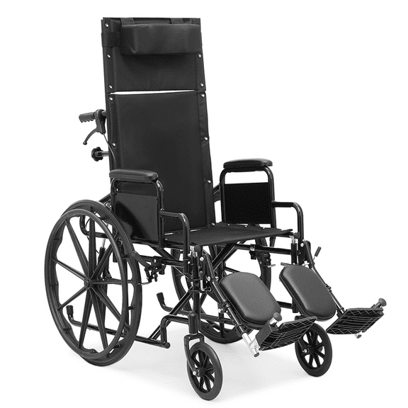 Bezt Reclining Manual Wheelchair with Foldable Frame, Detachable Armrests, Black, 300 lb Capacity