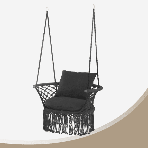 BEZT Stylish Macrame Hanging Chair w /2 Exquisite Tassel Pillows,Cotton Rope Swing