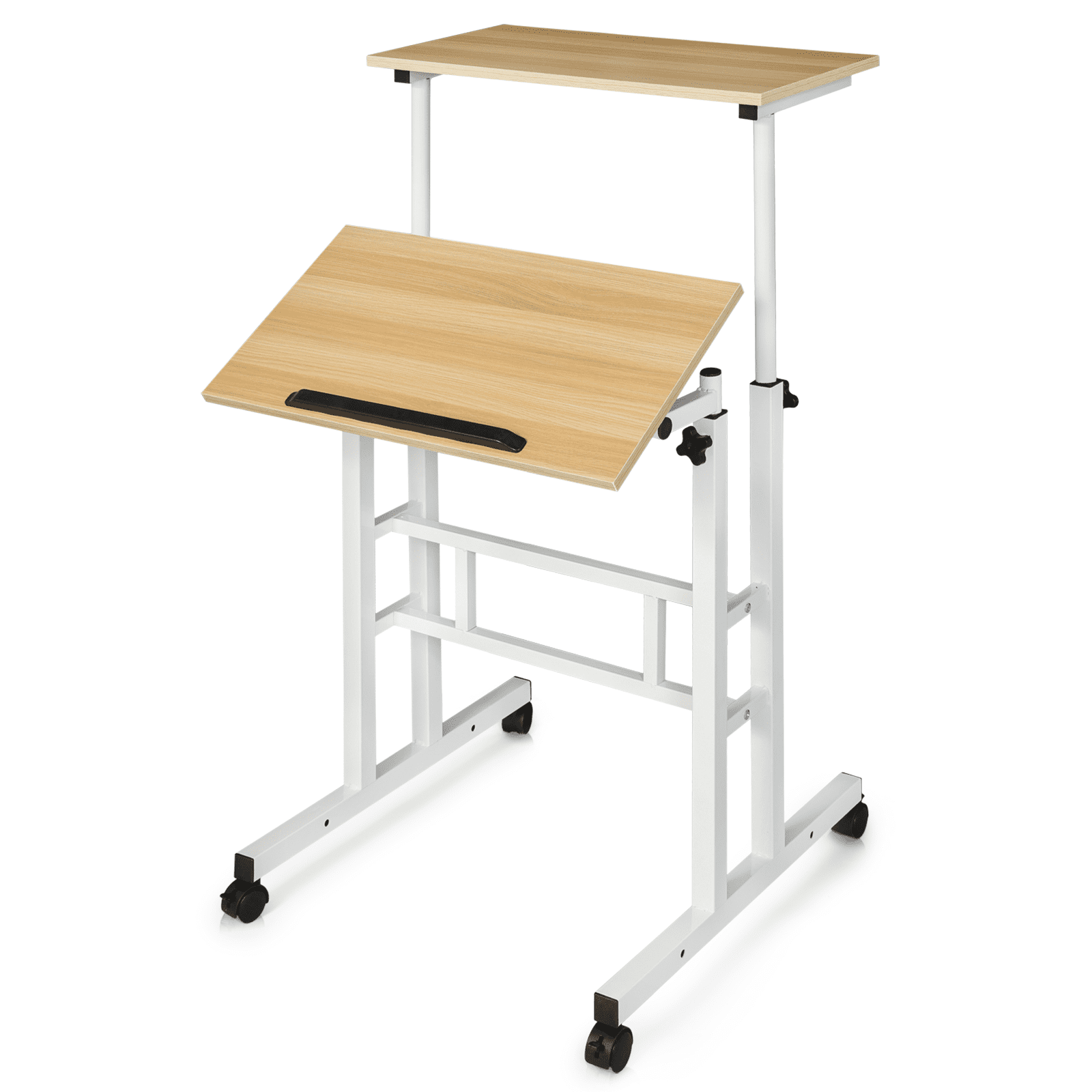 BEZT Workstation, Adjustable Height Standing Desk,Rolling Computer Desk with Monitor Shelf for Bedroom,Natural
