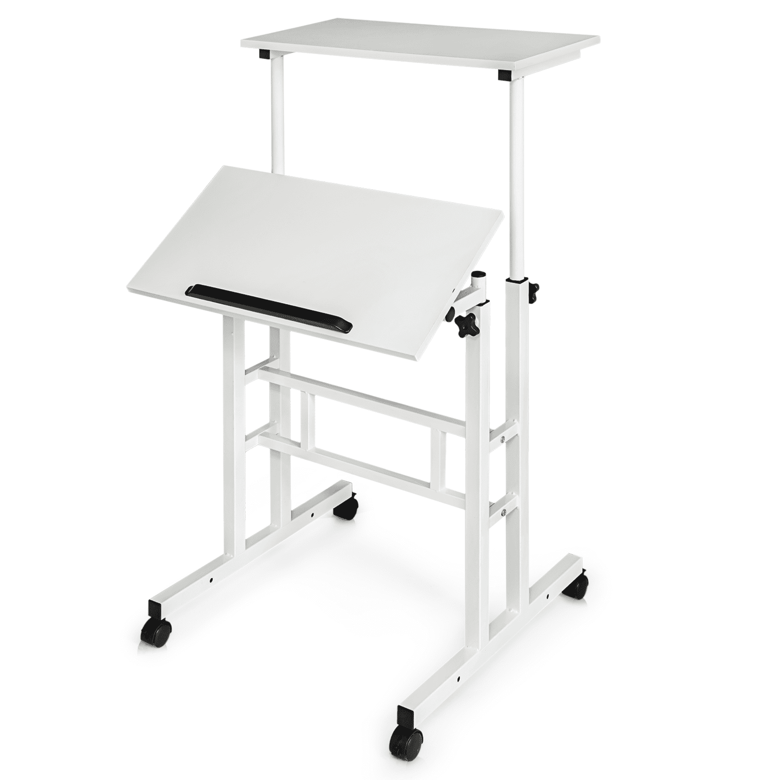 BEZT Workstation, Adjustable Height Standing Desk,Rolling Computer Desk with Monitor Shelf for Bedroom,White