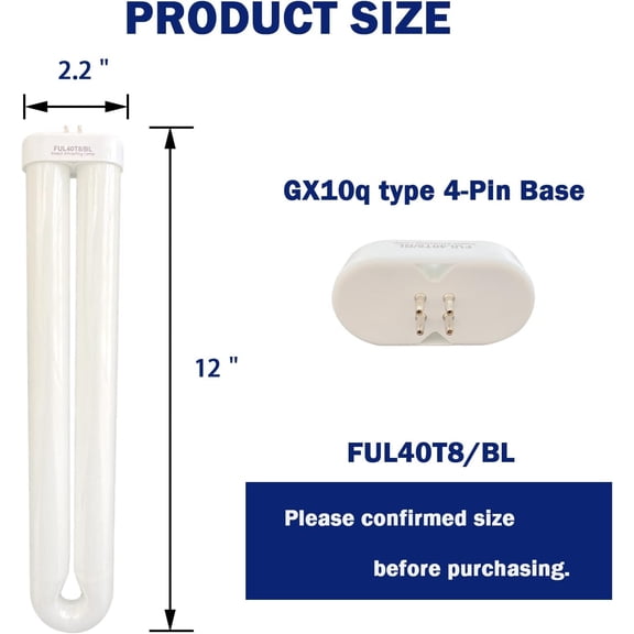 BF-150 40W Replacement Bulb Compatible Flowtron BK-40,BK-80D,Stinger b4040,FC7600 and Wall Sconce Models,FUL40T8/BL Black Light Bulb,12 Inch U Shape BL Lamp - 2 Pack