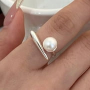 BF CLUB 925 Sterling Silver Ring For Women Pearl Simple Open Vintage Handmade Ring Allergy For Party Birthday Gift