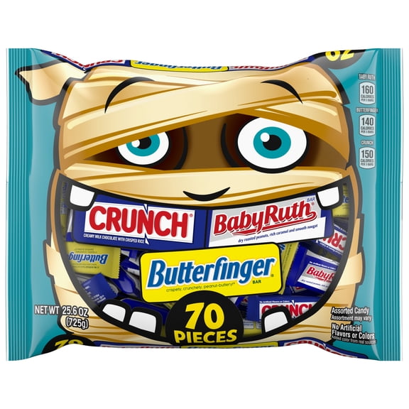 Butterfinger, CRUNCH and Baby Ruth Fun Size, Assorted Candy Bars, Halloween Candy Bulk, Great for Sharing, 70 Count Variety Pack, 25.6 oz