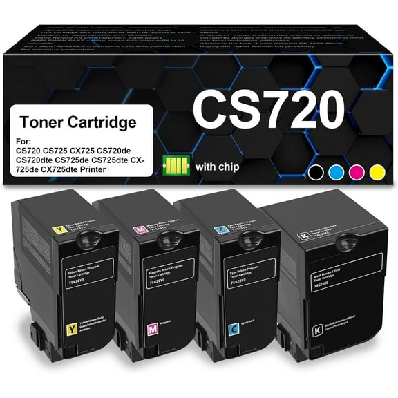 BF CX725 CS720 CS725 Toner Cartridge with Chip Compatible with Lexmark CS720de CS720dte CS725de CS725dte CX725de CX725dte Printers(Black,Cyan, Magenta, Yellow,74C10K0 74C10C0 74C10Y0 74C10M0)