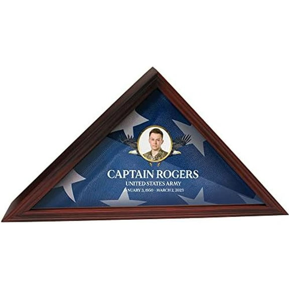 BF Flag Shadow Box, Solid Wood Personalized Flag Box for American Veteran Flag, 9.5 X 5 Feet Full Color, UV Printed Display Case, Wall Mount, Cherry (Design 5)$$Home Decor, Kitchen, & Other