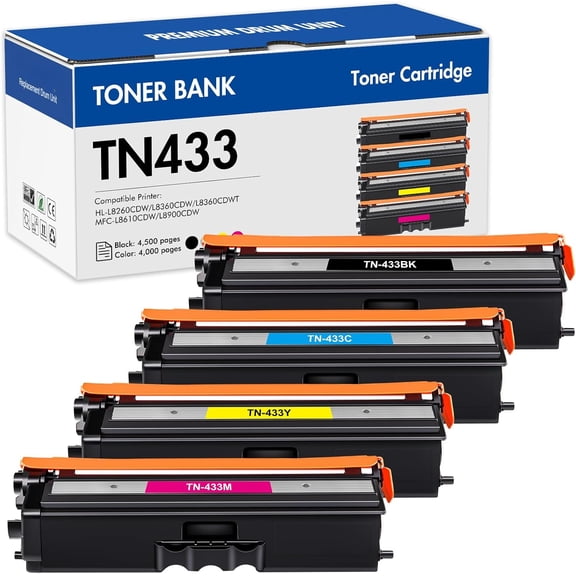 BF TN433 Toner Cartridge Set TN-433 MFC-L8900CDW Compatible Replacement for Brother TN433 TN 433 TN431 for Brother MFC L8900CDW HL-L8360CDW HL-L8360CDWT HL-L8260CDW MFC-L8610CDW Printer