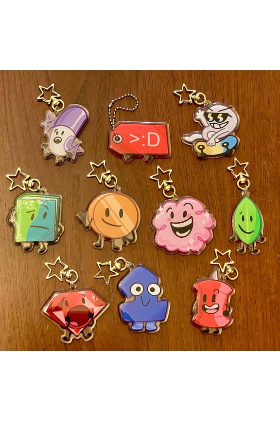 BFDI Keychains - 2.5" Acrylic - Marker, Pricetag, Nine, Book, Coiny, Puffball, (Evil) Leafy, Ruby, One, Keychain (1 keychain)