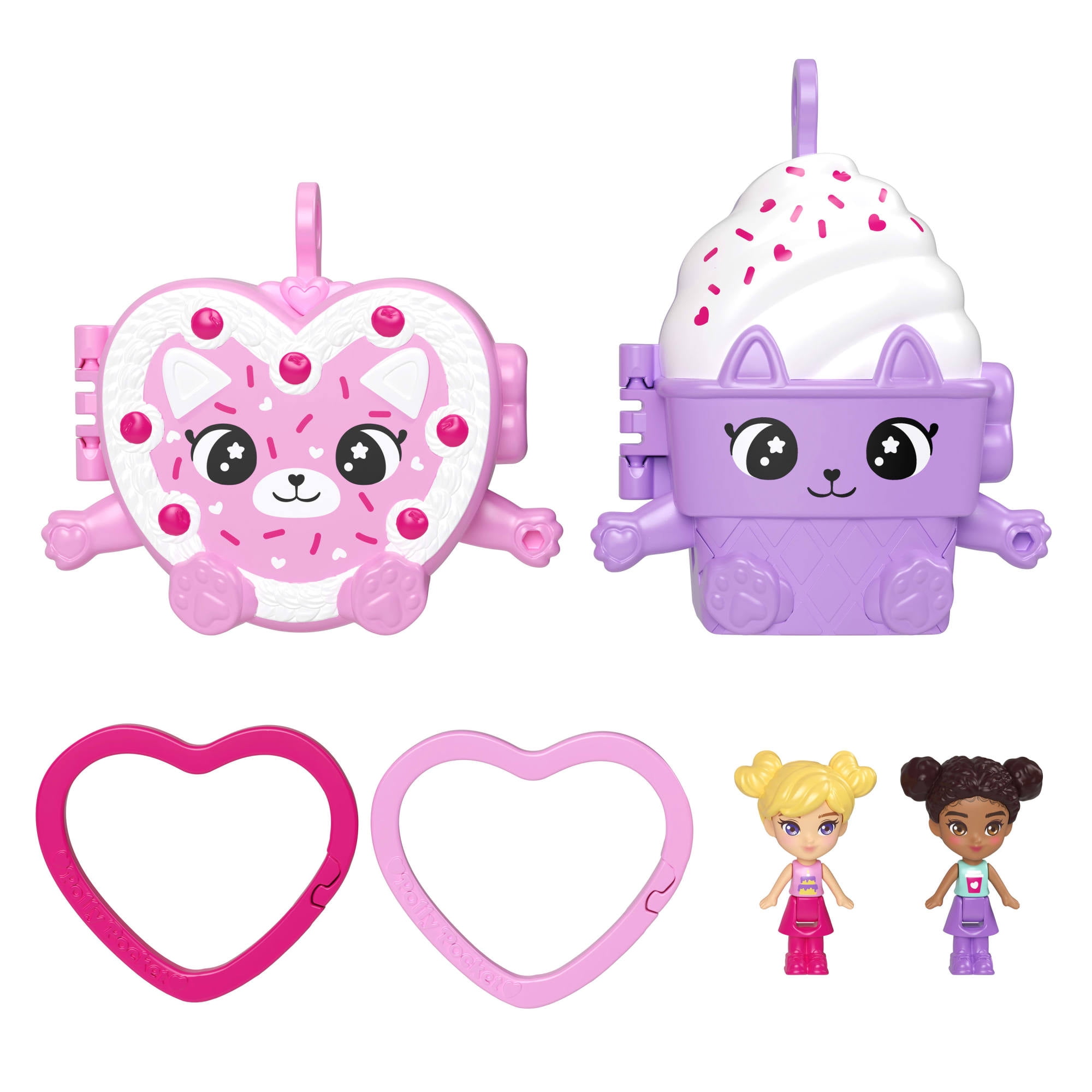 Polly Pocket Doll & Mini Compact Duo, Food-Themed Micro Playsets with 2 Dolls & 2 Keychain Clips