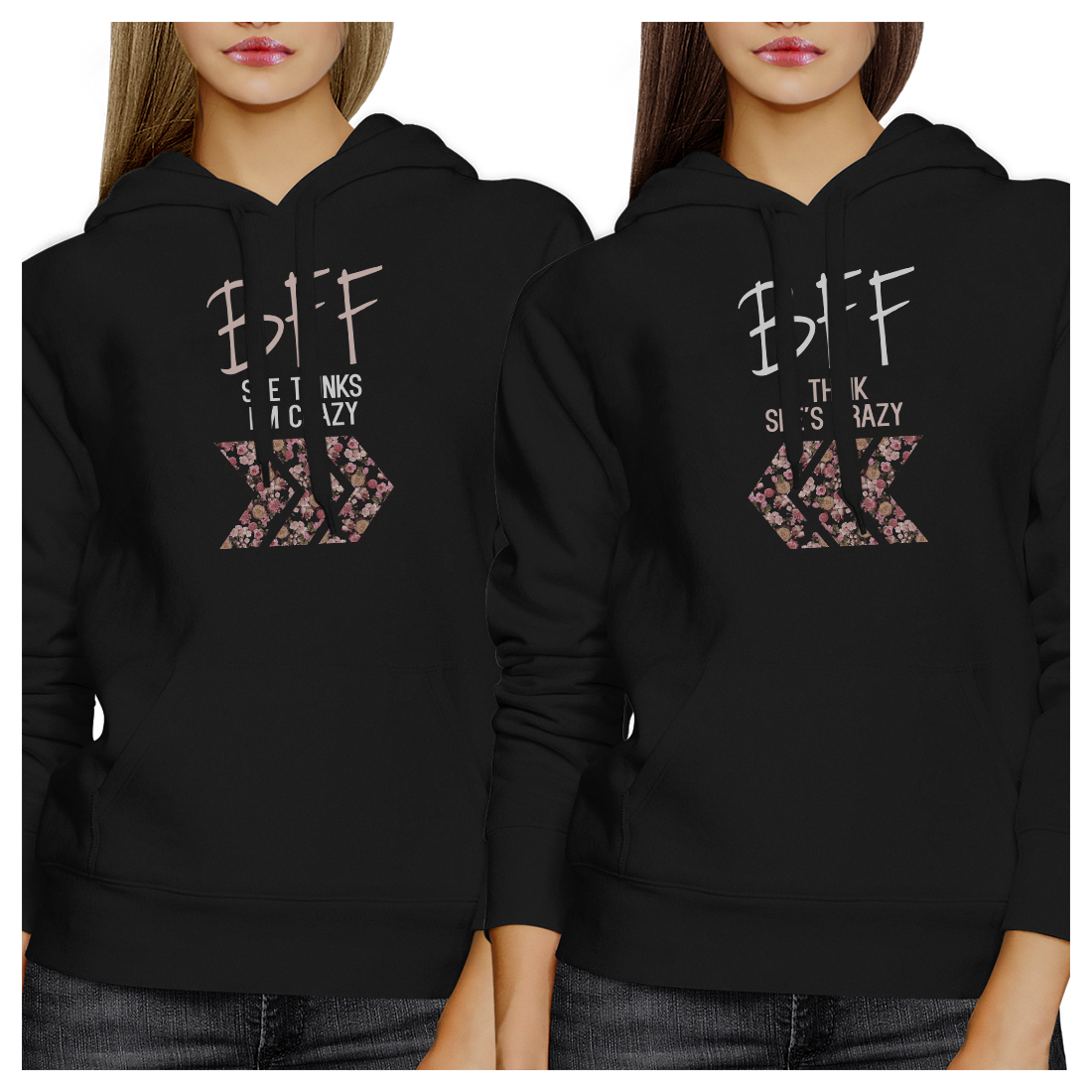 BFF Floral Crazy BFF Pullover Hoodies Matching Gift For Teen Girls - image 1 of 4