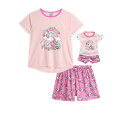 BFF & Me Girls' Pajama Set - 2 Piece Sleep Shirt and Lounge Shorts with Matching Doll Pajamas (4-12)