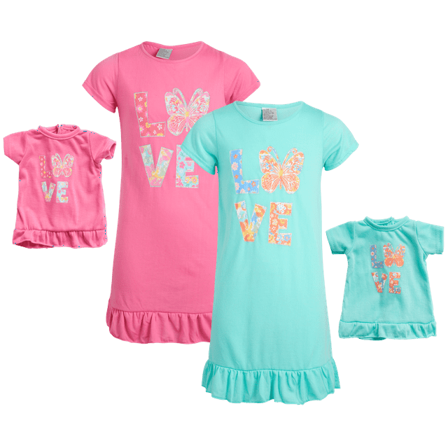 BFF & Me Girls' Pajamas - 2 Pack Nightgown with Matching Doll Dress ...