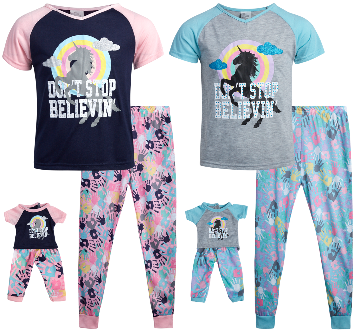 BFF & Me Girls' Pajamas - 4 Piece Short Sleeve Sleep Shirt and Pajama  Bottoms Sleepwear Set, Matching Doll Pajamas (6-12) 